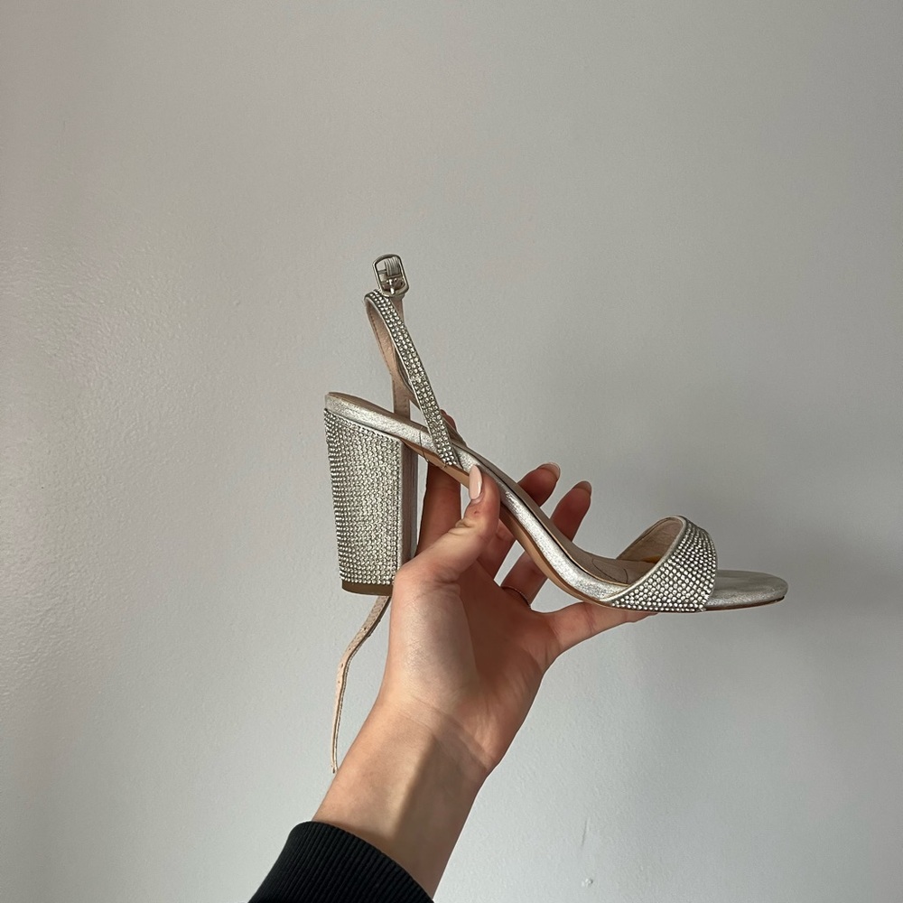 David’s Bridal Two-Strap Sparkle High Heels